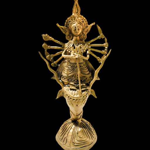 Singha Bahini Brass Sculpture – Handcrafted Goddess Durga on Lion | Dhokra Tribal Art - Image 2