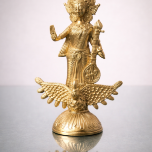 Dhokra Brass Saraswati on Swan – Handcrafted Tribal Idol (9 x 6.3 inches)