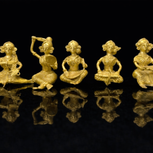 Grihosthole Mohila Brass Figurine Set – 5 Tribal Women Doing Household Work | Handcrafted Dhokra Art