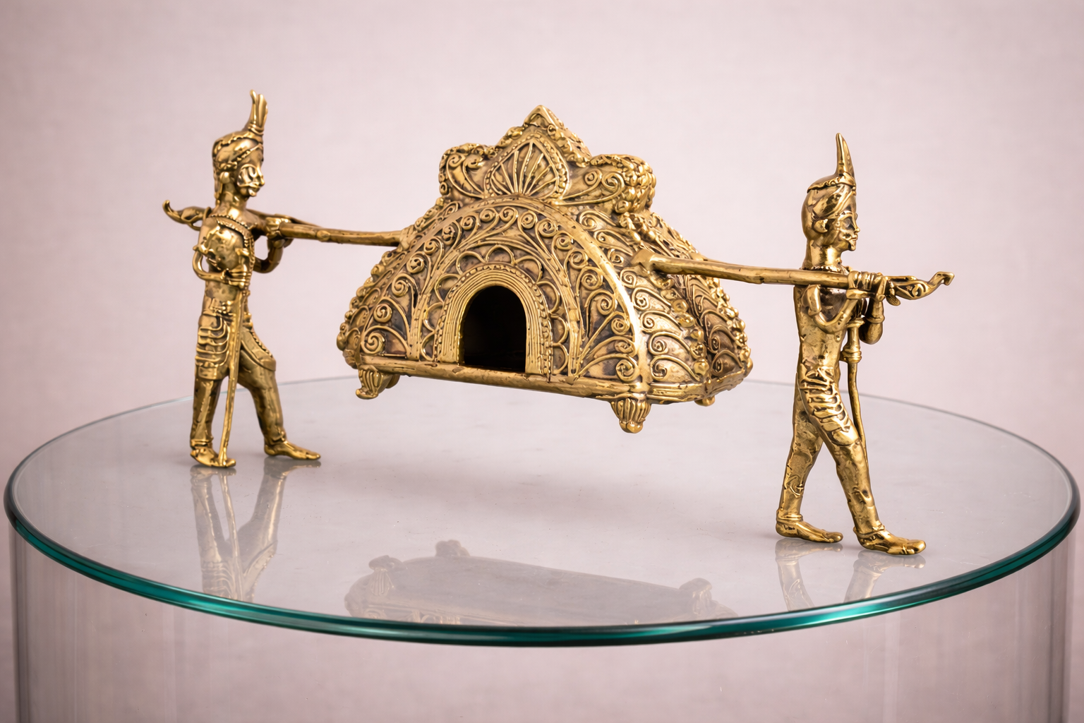 Handcrafted Tribal Palanquin Sculpture – Dhokra Art Figurine - Image 3