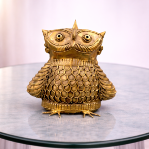 Handcrafted Dhokra Brass Owl – “Pet Fola Pecha” Tribal Art Figurine (5 x 4.5 Inches)