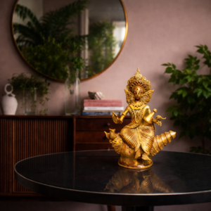 Dhokra Goddess Lakshmi on Conch – Brass Sculpture (6 x 4 in) | Tribal Bastar Art