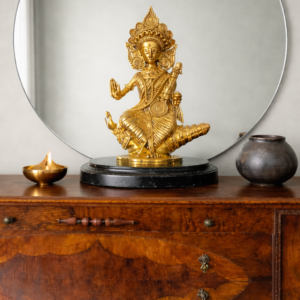 Handcrafted Dhokra Brass Saraswati on Conch Shell – 6 x 4 inches