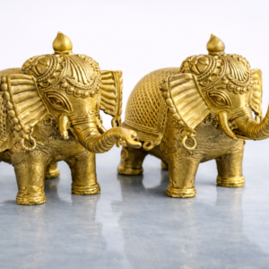 Royal Brass Elephant Duo – The Legacy of Dhokra /Handcrafted Brass Elephant Pair – Dhokra Art Decor