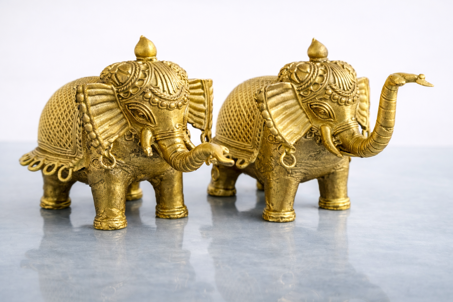 Royal Brass Elephant Duo – The Legacy of Dhokra /Handcrafted Brass Elephant Pair – Dhokra Art Decor