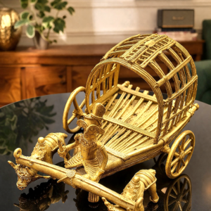 Brass Bullock Cart Showpiece – Handcrafted Dhokra Tribal Art