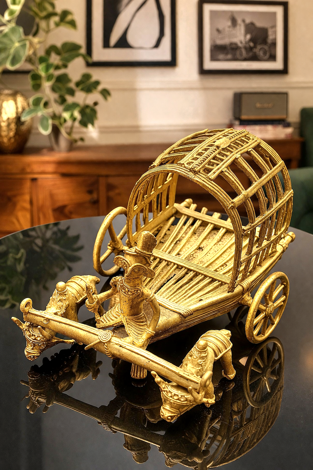Brass Bullock Cart Showpiece – Handcrafted Dhokra Tribal Art