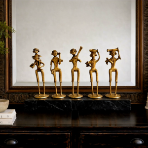 Set of 5 Dhokra Farmer Figurines – Handcrafted Tribal Brass Art (6 x 2 in Each)