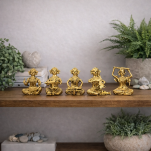 Grihosthole Mohila Brass Figurine Set – 5 Tribal Women Doing Household Work | Handcrafted Dhokra Art