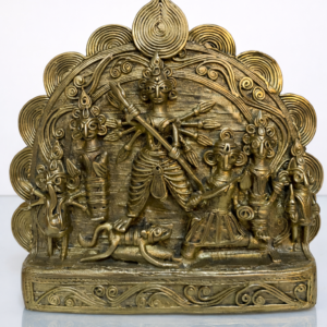 Brass Durga With Family Stabak – Handcrafted Dhokra Art | Mahishasura Mardini | Traditional Indian Tribal Brass Décor