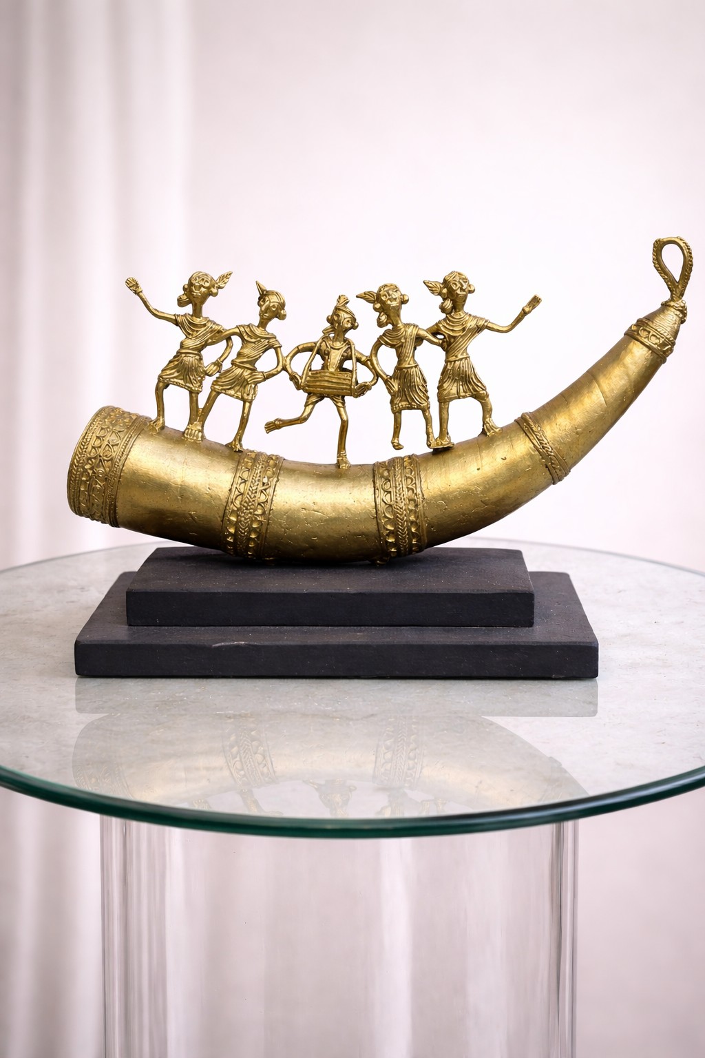 Handmade Dhokra Brass Shingha Musician Sculpture | 15.5” Ethnic Tribal Art | Bastar Lost-Wax Brass Figurine | Indian Home Decor Gift - Image 2