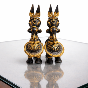 Terracotta Kathakali Horse Pair – Black & Gold Finish