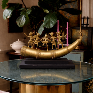 Handmade Dhokra Brass Shingha Musician Sculpture | 15.5” Ethnic Tribal Art | Bastar Lost-Wax Brass Figurine | Indian Home Decor Gift