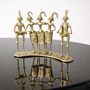 Dhokra Tribal Musician Brass Showpiece – Handcrafted Set of 5 Folk Musicians | Ethnic Indian Table Decor | Lost-Wax Brass Art