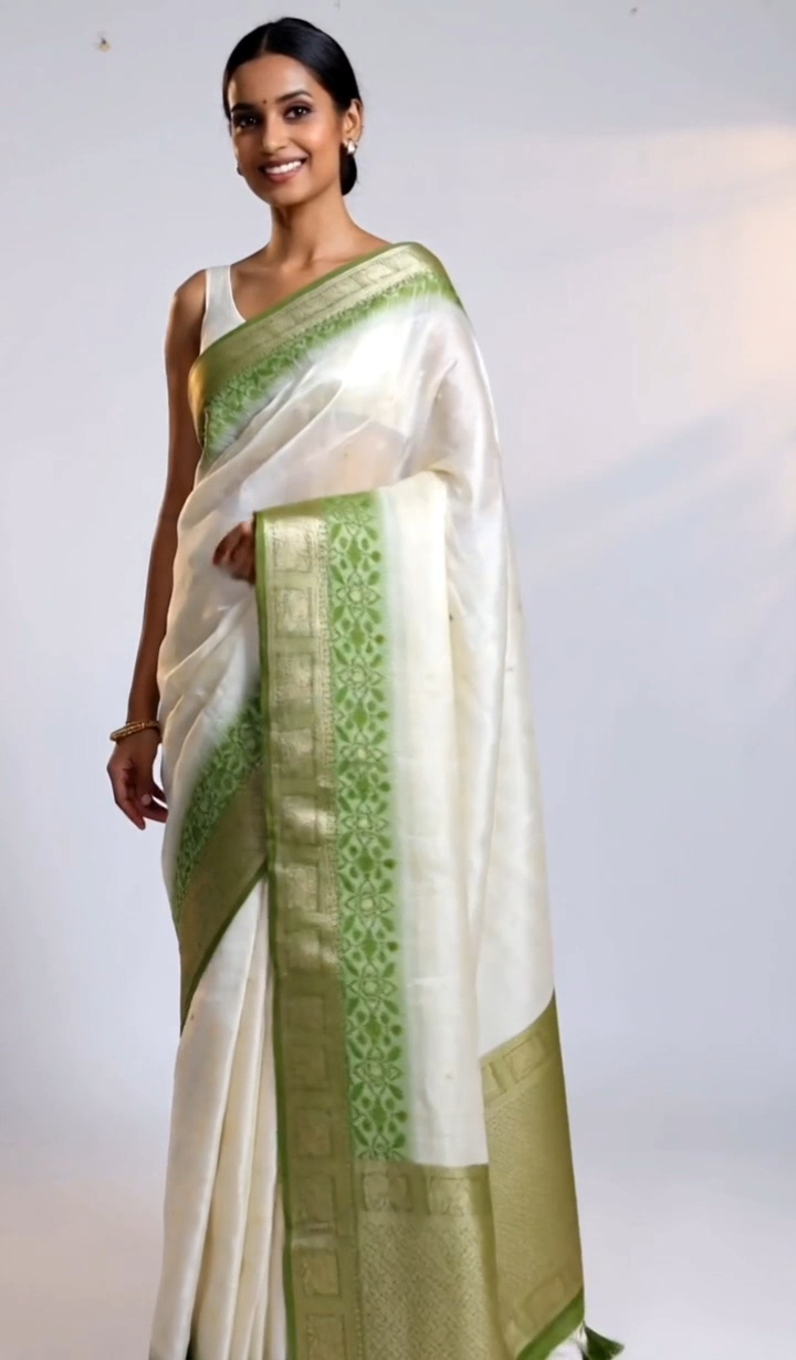 Pure Assam Silk Saree with Pastel Green Zari Border – Handwoven Elegance