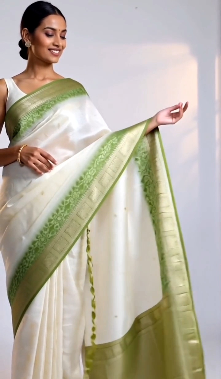 Pure Assam Silk Saree with Pastel Green Zari Border – Handwoven Elegance - Image 2