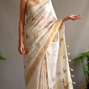 Pure Assam Silk Saree with Intricate Camel Embroidery & Tassel Pallu
