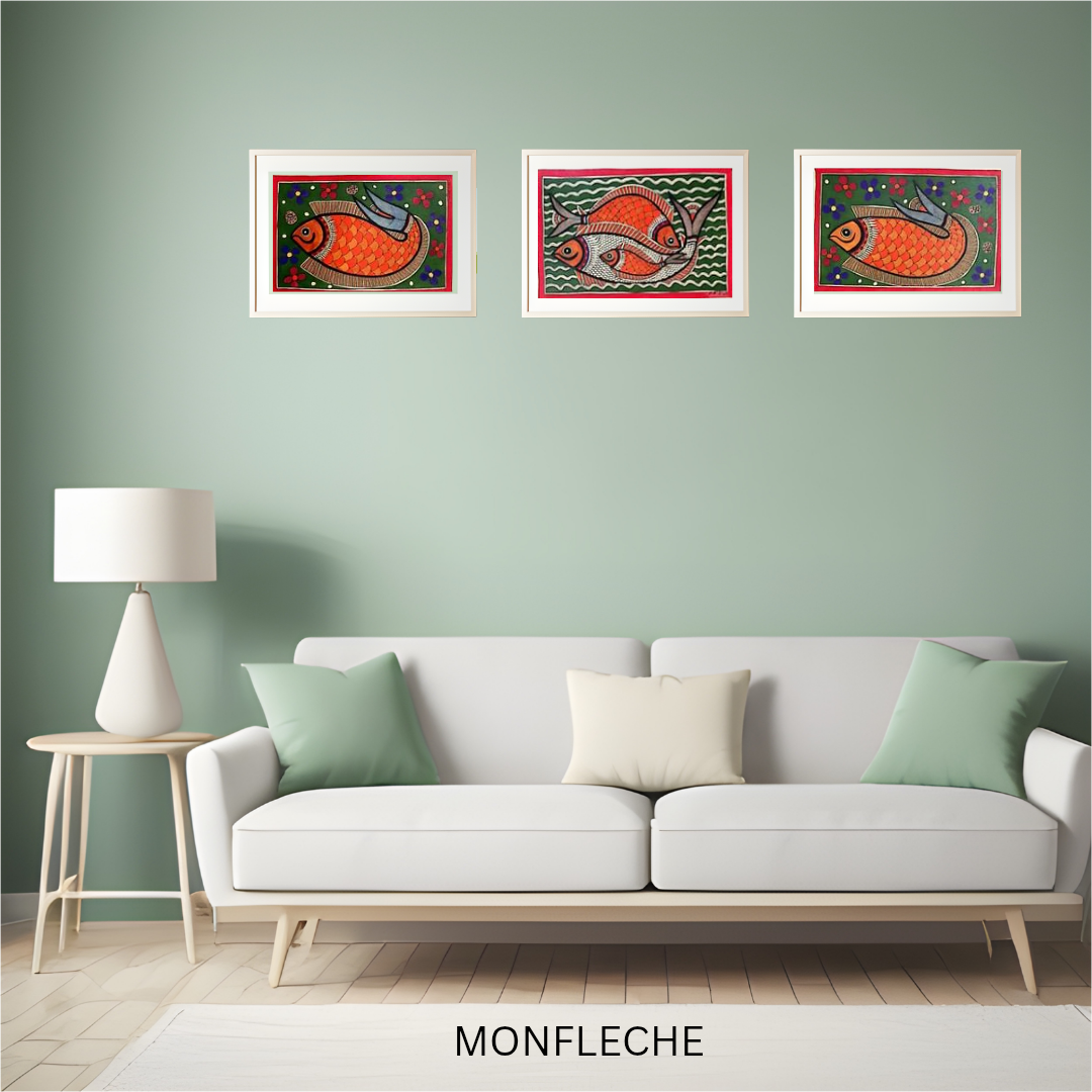 A set of Three Madhubani Fishes