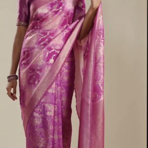 Premium Banarasi Assam Silk Saree – Pink Zari Brocade Elegance