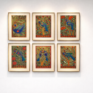 Set of 6 Madhubani birds