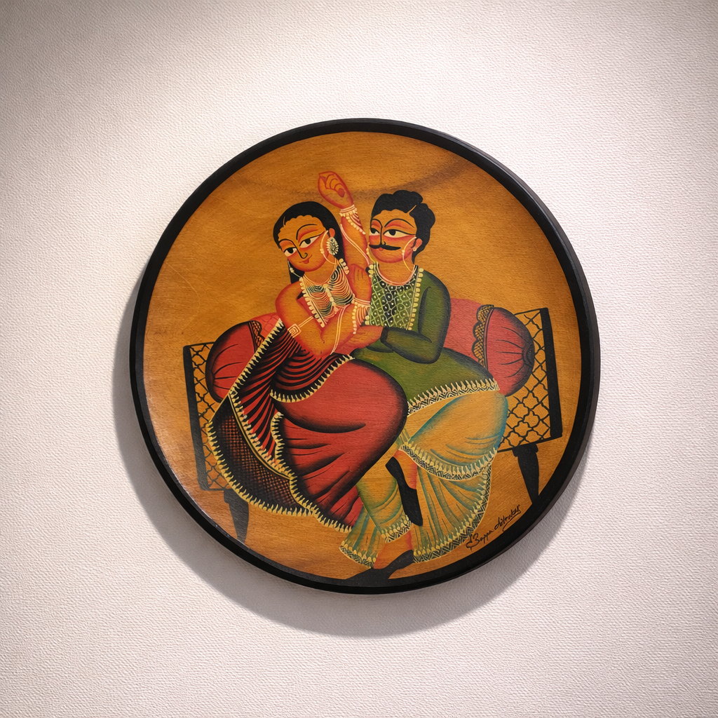 Lovers in Kalighat style on Mahogany - Image 2