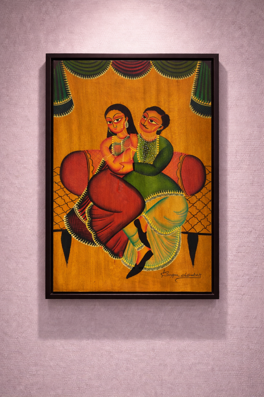 Kalighat Style painting - Companions on Mahogany