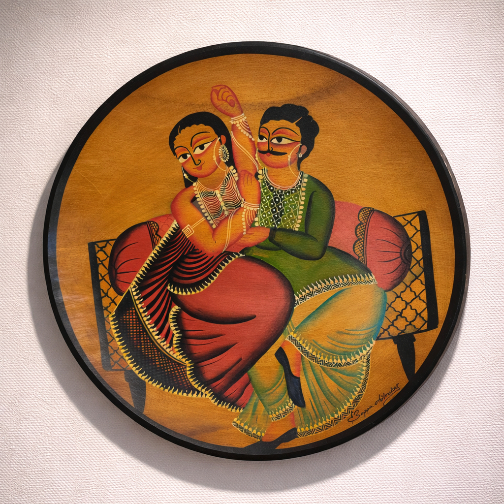 Lovers in Kalighat style on Mahogany