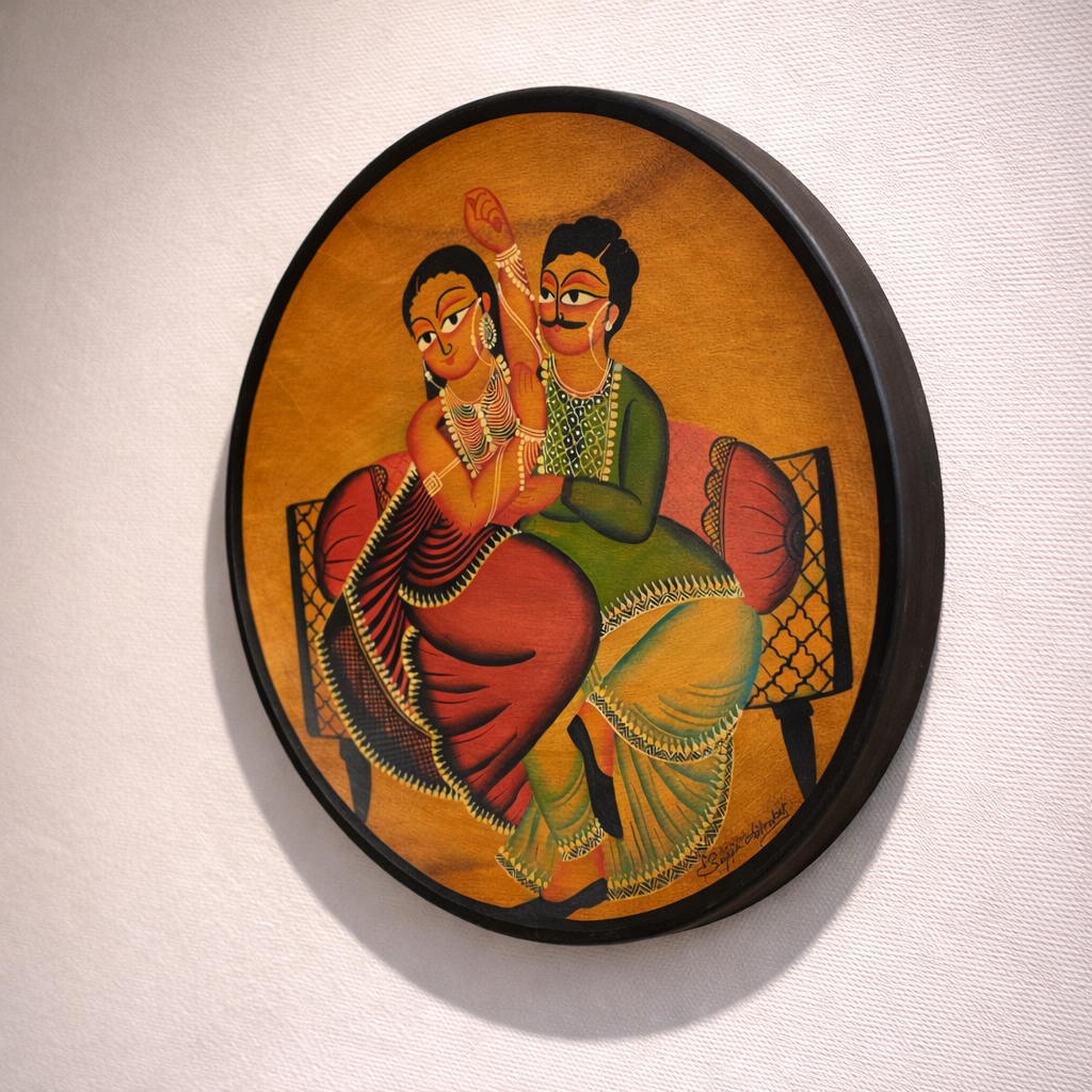 Lovers in Kalighat style on Mahogany - Image 4