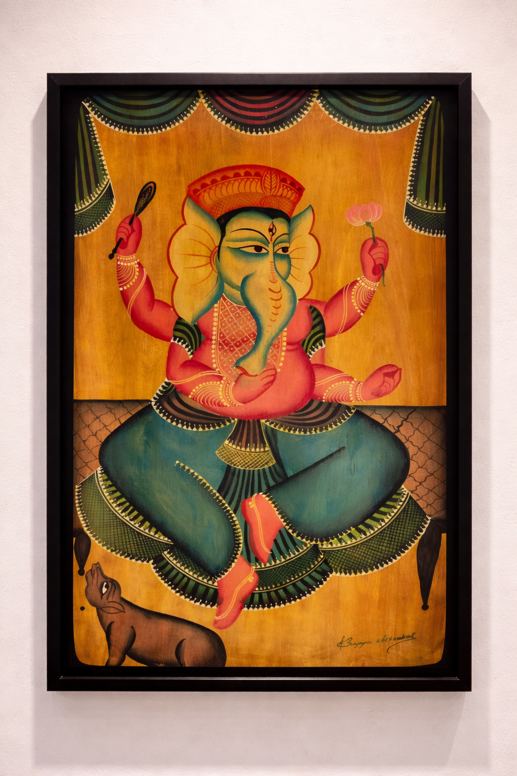 Ganapati in Kalighat Style on Mahogany
