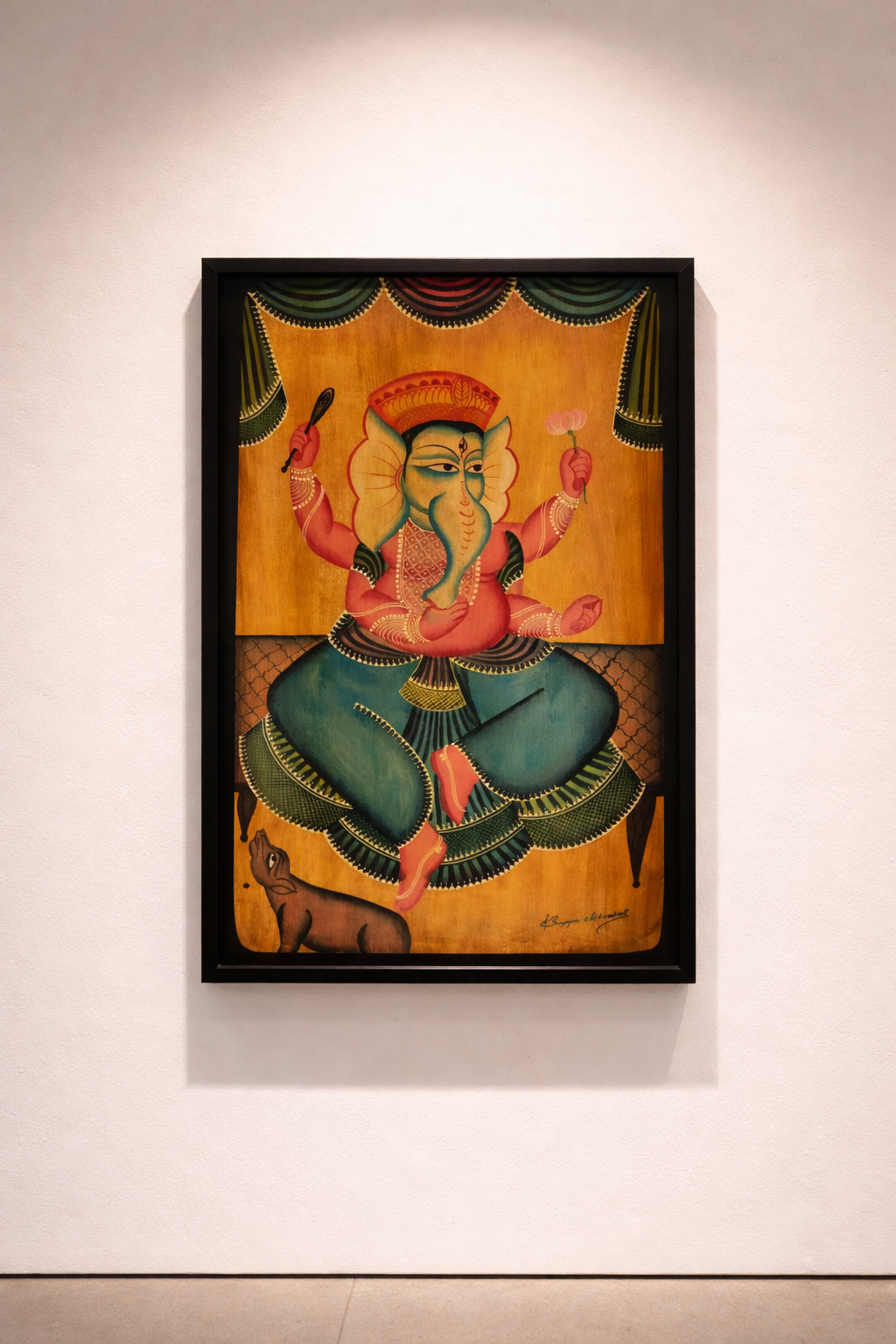 Ganapati in Kalighat Style on Mahogany - Image 2