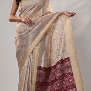 Gulzar Beige & Maroon Assam Silk