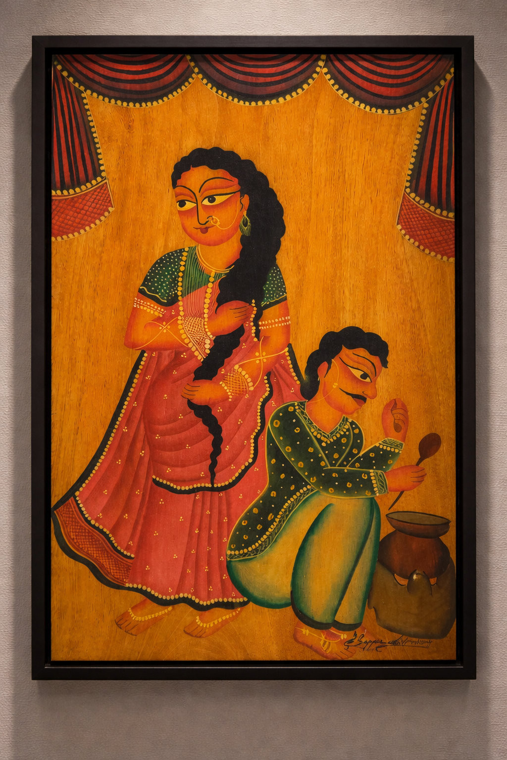 Domestic life kalighat Style on Mahogany