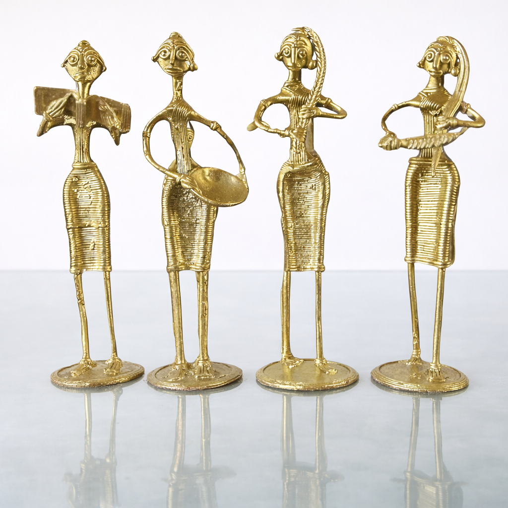 Dhokra Tribal Female Figurines – Set of 4