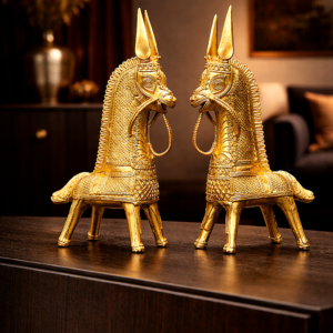 Handcrafted Dhokra Brass Horse Figurines (Set of 2)