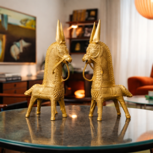 Handcrafted Dhokra Brass Horse Figurines (Set of 2)