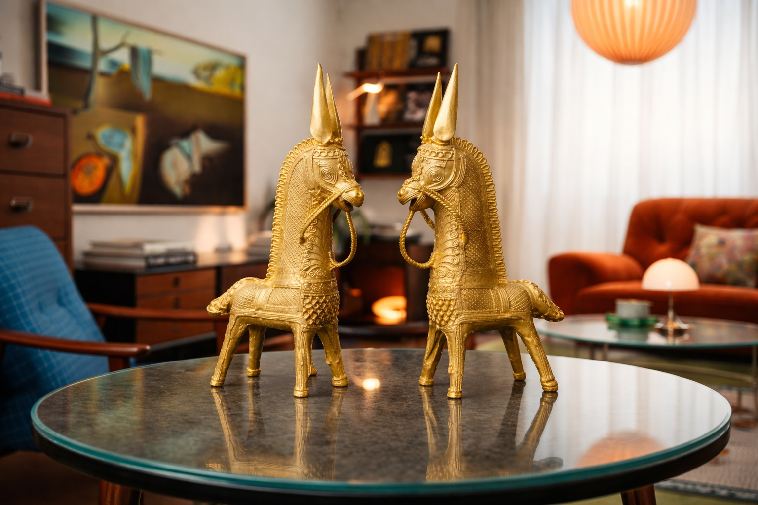 Handcrafted Dhokra Brass Horse Figurines (Set of 2)