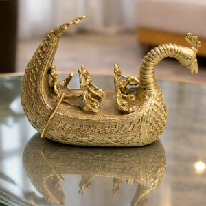 Tribal Dhokra Mayur Boat – Peacock Prow Artisan Metal Craft